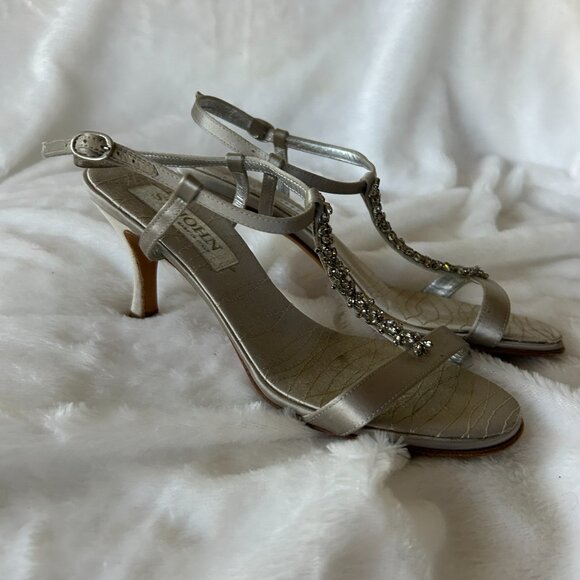 St. John Silver Jeweled Heels Womens Size 7 Strappy Adjustable Made in Italy VTG - Picture 5 of 10